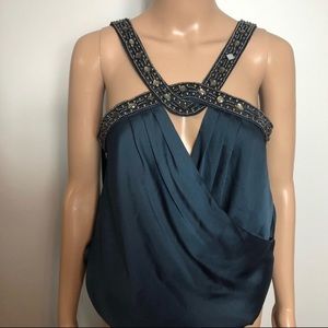 Bebe Emerald/Teal Beaded Dress Top Size S